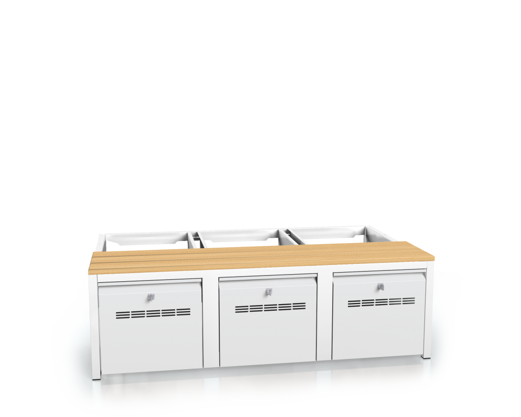 Vorbänk mit Buchenlatten - mit Schubladen für das Schuhwerk 375 x 1200 x 800